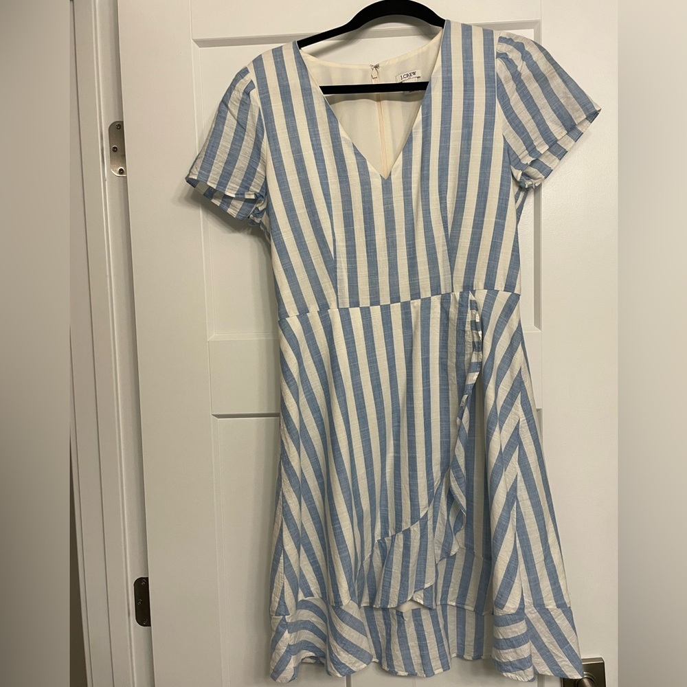 J. Crew Blue and White Mini Sundress with Flutter Sleeves
